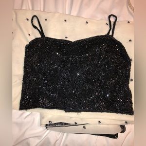 Black and white embroidered sari